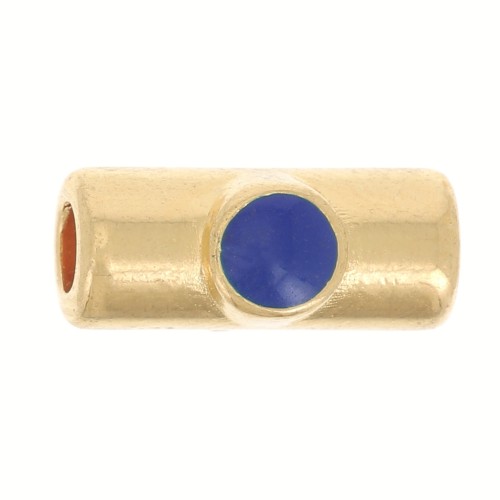 10x4mm Tube bead with epoxy resin - Fine Gold plated - Dark Blue x1