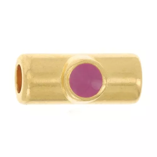 10x4mm Tube bead with epoxy resin - Fine Gold plated - Fuchsia x1