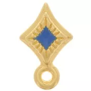 13x8mm Rhombus slider bead with ring and epoxy resin - Fine Gold plated - Blue x1