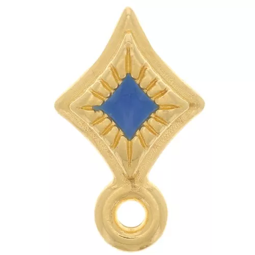 13x8mm Rhombus slider bead with ring and epoxy resin - Fine Gold plated - Blue x1