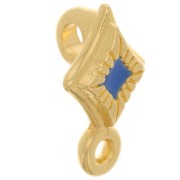 13x8mm Rhombus slider bead with ring and epoxy resin - Fine Gold plated - Blue x1