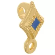 13x8mm Rhombus slider bead with ring and epoxy resin - Fine Gold plated - Blue x1