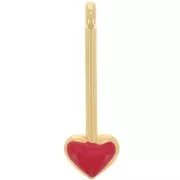 28x9mm heart bar pendant with epoxy resin - Fine Gold plated - Red x1