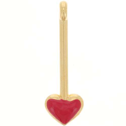28x9mm heart bar pendant with epoxy resin - Fine Gold plated - Red x1