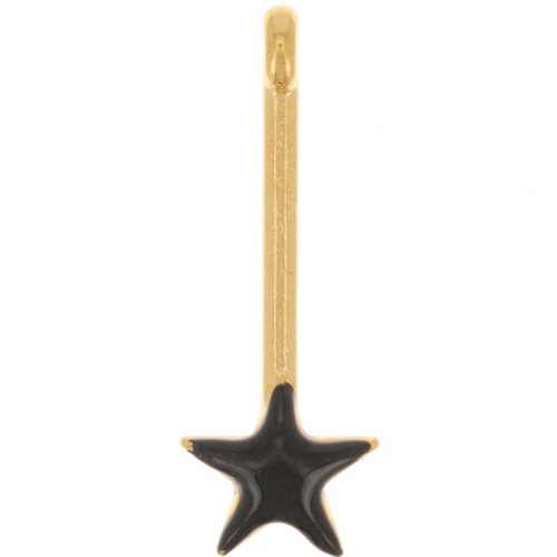28x10mm bar Pendant with star & epoxy resin - Gold plated - Black x1