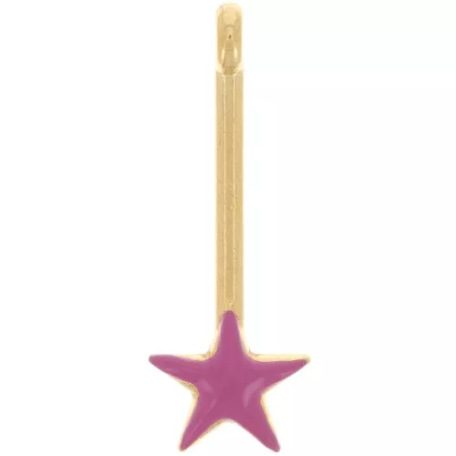 28x10mm bar Pendant with star & epoxy resin - Gold plated - Fuchsia x1