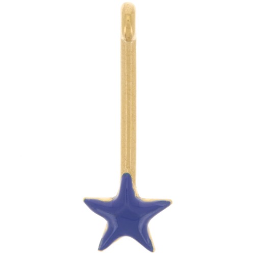 28x10mm bar Pendant with star & epoxy resin - Gold plated - Dark blue x1