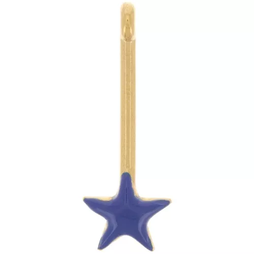 28x10mm bar Pendant with star & epoxy resin - Gold plated - Dark blue x1