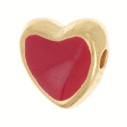 9mm Heart bead with epoxy resin - Gold plated - Red x1|raw }}