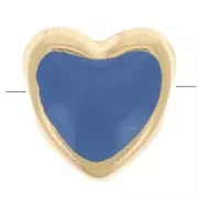 9mm Heart bead with epoxy resin - Gold plated - Dark blue x1