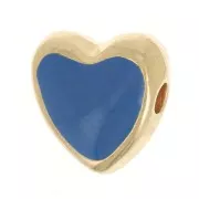 9mm Heart bead with epoxy resin - Gold plated - Dark blue x1