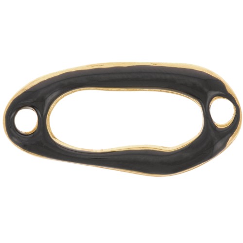 24x12mm epoxy resin hollowed out irregular oval spacer - Fine gold plated Black x1
