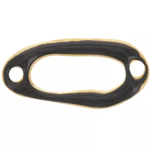24x12mm epoxy resin hollowed out irregular oval spacer - Fine gold plated Black x1
