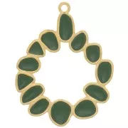 39mm Round irregular pendant with epoxy resin - Gold plated - Dark Green x1