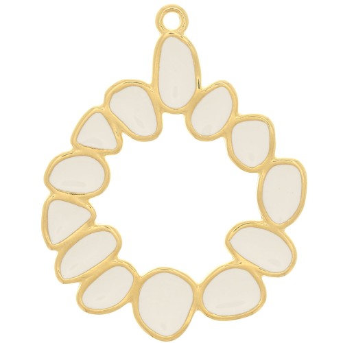 39mm Round irregular pendant with epoxy resin - Gold plated - Ivory x1