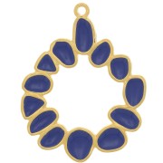 39mm Round irregular pendant with epoxy resin - Gold plated - Dark blue x1|raw }}