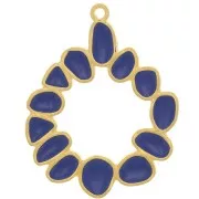 39mm Round irregular pendant with epoxy resin - Gold plated - Dark blue x1