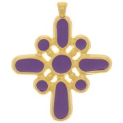 42x35mm Cross pendant with epoxy resin - Fine Gold plated - Purple x1|raw }}