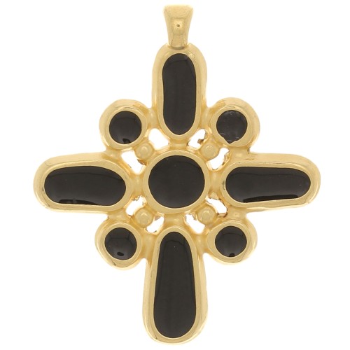 42x35mm Cross pendant with epoxy resin - Fine Gold plated - Black x1