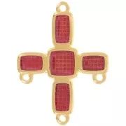 36x27.5mm Cross chandelier pendant 3 rings & epoxy resin Fine gold - Red x1