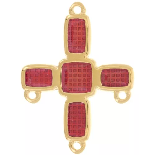 36x27.5mm Cross chandelier pendant 3 rings & epoxy resin Fine gold - Red x1
