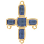 36x27.5mm Cross chandelier pendant 3 rings & epoxy resin Fine gold - Blue x1