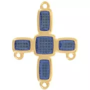36x27.5mm Cross chandelier pendant 3 rings & epoxy resin Fine gold - Blue x1