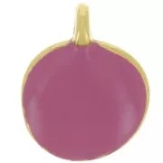 12mm Round irregular charm in epoxy resin - Fine Gold plated - Fuchsia x1