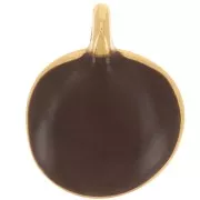 12mm Round irregular charm in epoxy resin - Fine Gold plated - Dark Brown x1