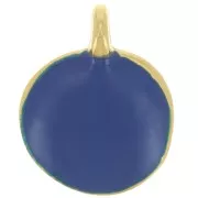 12mm Round irregular charm in epoxy resin - Fine Gold plated - Dark Blue x1