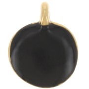 12mm Round irregular charm in epoxy resin - Fine Gold plated - Black x1