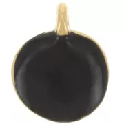 12mm Round irregular charm in epoxy resin - Fine Gold plated - Black x1