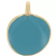 12mm Round irregular charm in epoxy resin - Fine Gold plated - Turquoise x1