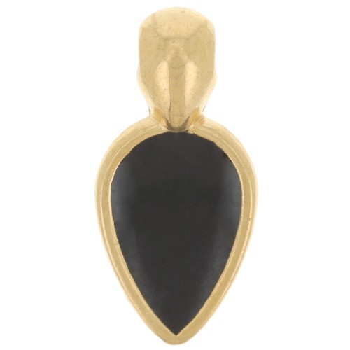 18x8mm petal charm in epoxy resin - Fine Gold plated - Black x1