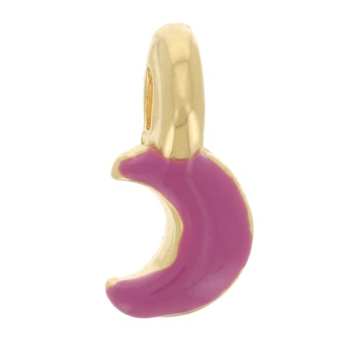 7x3mm Mini moon charm in epoxy resin - Fine Gold plated - Fuchsia x1