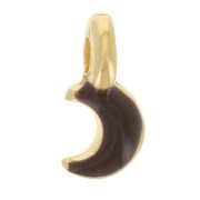 7x3mm Mini moon charm in epoxy resin - Fine Gold plated - Dark Brown x1