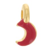 7x3mm Mini moon charm in epoxy resin - Fine Gold plated - Red x1
