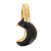 7x3mm Mini moon charm in epoxy resin - Fine Gold plated - Black x1