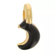 7x3mm Mini moon charm in epoxy resin - Fine Gold plated - Black x1