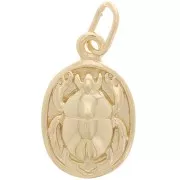 19x12mm Oval pendant - beetle pattern in relief - 3 micron gold-plated x1