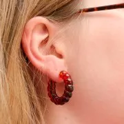 30mm Twisted resin hoop earrings - Marbled orange amber x2