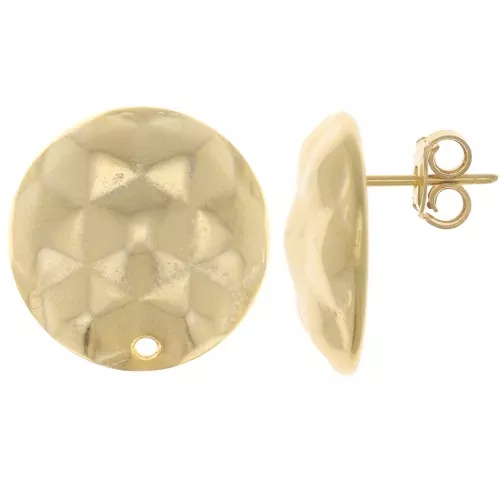 19mm Round hammered effect earstuds - Fine Gold plated x2