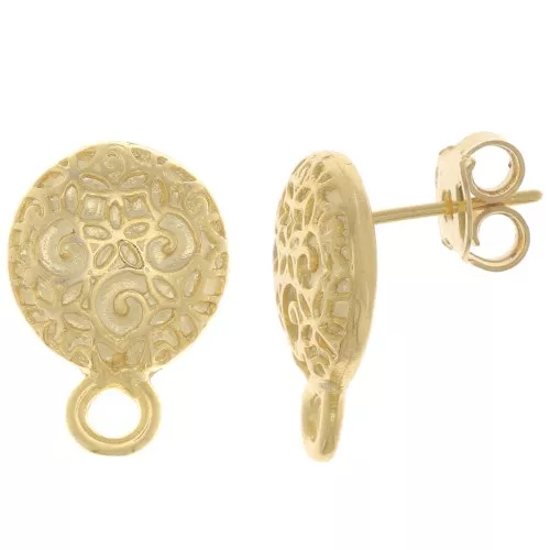 11mm Round worked earstuds - Fine gold plated x2