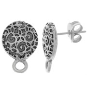 11mm Round worked earstuds - Antique Silver x2|raw }}