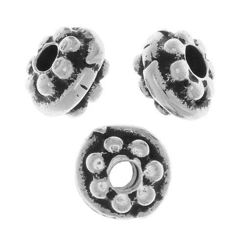 6mm Flower pattern rondelle beads - Antique Silver Tone x10