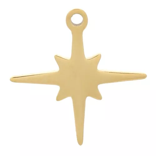 12mm 304 Stainless Steel North Star Charm - Gold Tone x1