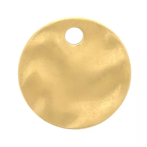 8mm Stainless steel 304 Round hammered charm - Gold Tone x1