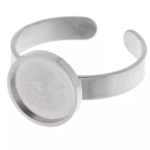 Stainless steel 304 Adjustable thin ring for 10mm flat back cabochon x1