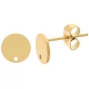 8mm 304 Stainless Steel Disc EarStuds with hole - Gold Tone x2
