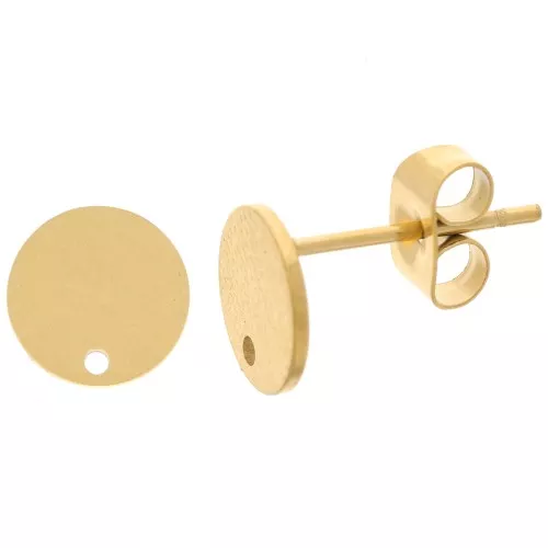 8mm 304 Stainless Steel Disc EarStuds with hole - Gold Tone x2